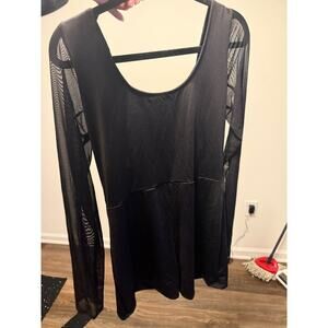 Fashion Nova Black Satin Mesh Sleeve Romper | NWT | XL